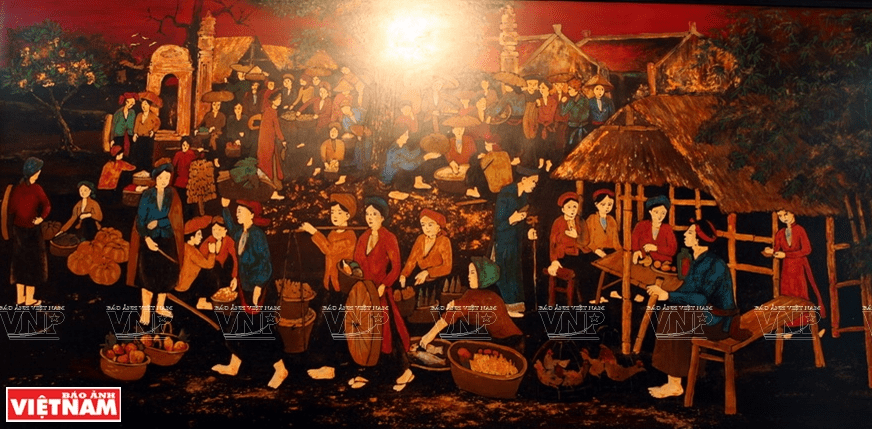 Lacquer Painting about Vietnamese Women